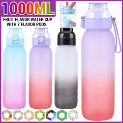 1000ML Flavored Water Bottle with 7 Flavor Pods Fragrance Smelling Water Bottle Portable for Travel Climbing Hiking Outdoor Spor