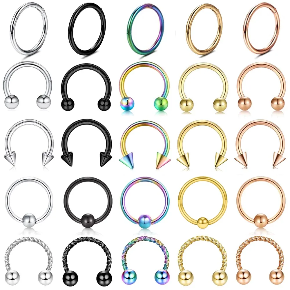 

1 PC Colored 316L Stainless Steel Nose Ring 16G Clickr Septum Rings Tragus Cartilage Helix Lip Piercing Jewelry 6/8/10MM