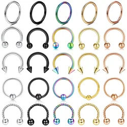 1 PC Colored 316L Stainless Steel Nose Ring 16G Clickr Septum Rings Tragus Cartilage Helix Lip Piercing Jewelry 6/8/10MM