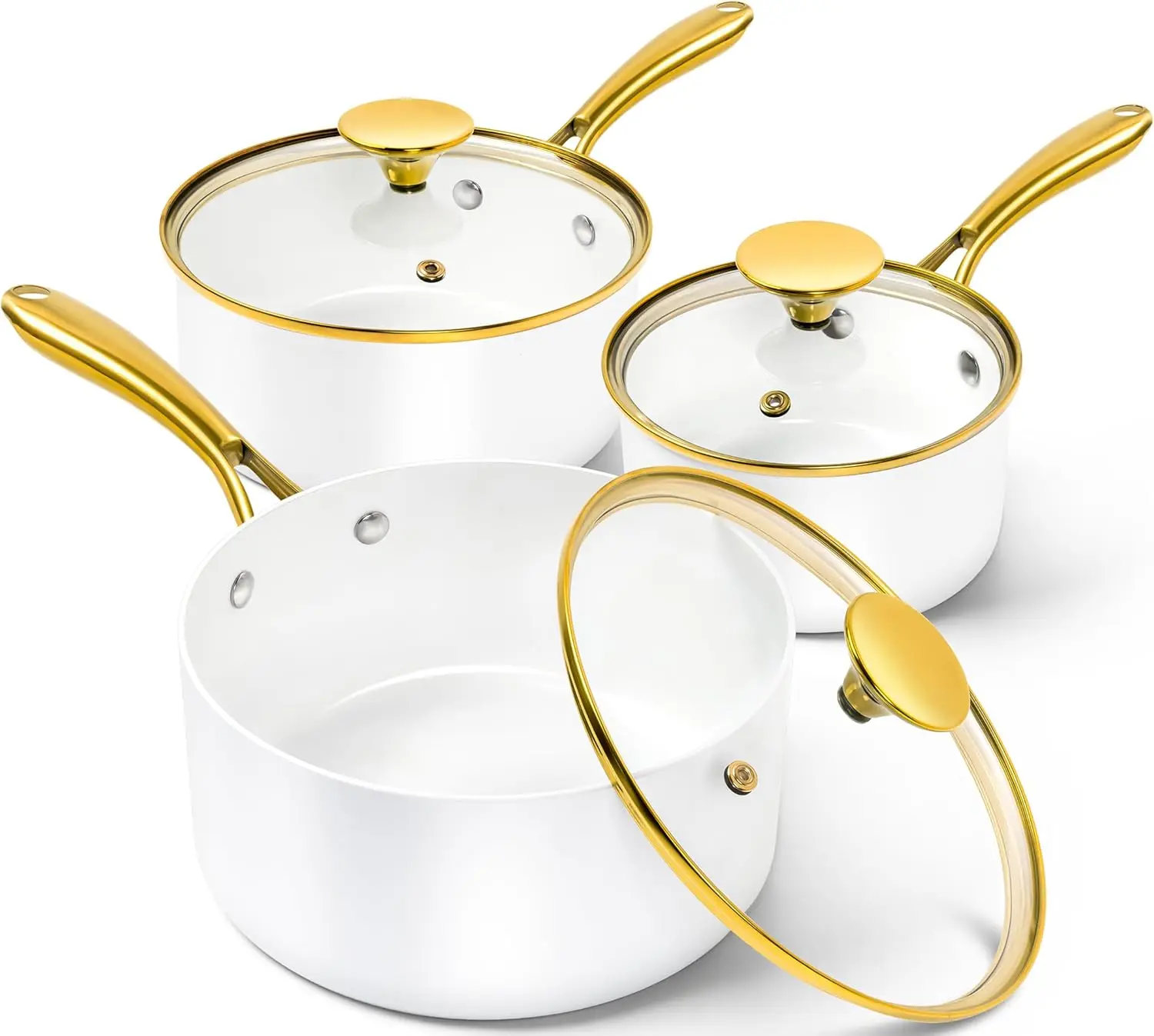 

Ceramic Nonstick Saucepan Set with Lid, 1Qt 2Qt 3Qt Oven Safe, Ergonomic Handle for Easy Cooking