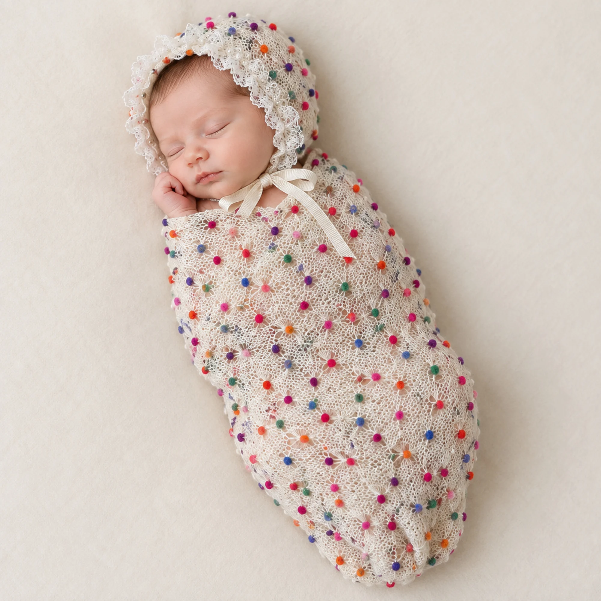 Don&Judy Newborn Polka Dot Wrap Headwear Polka Dot Hat with Lace Trim Infant Baby Photo Shoot Trim Bebe Photographic Accessory
