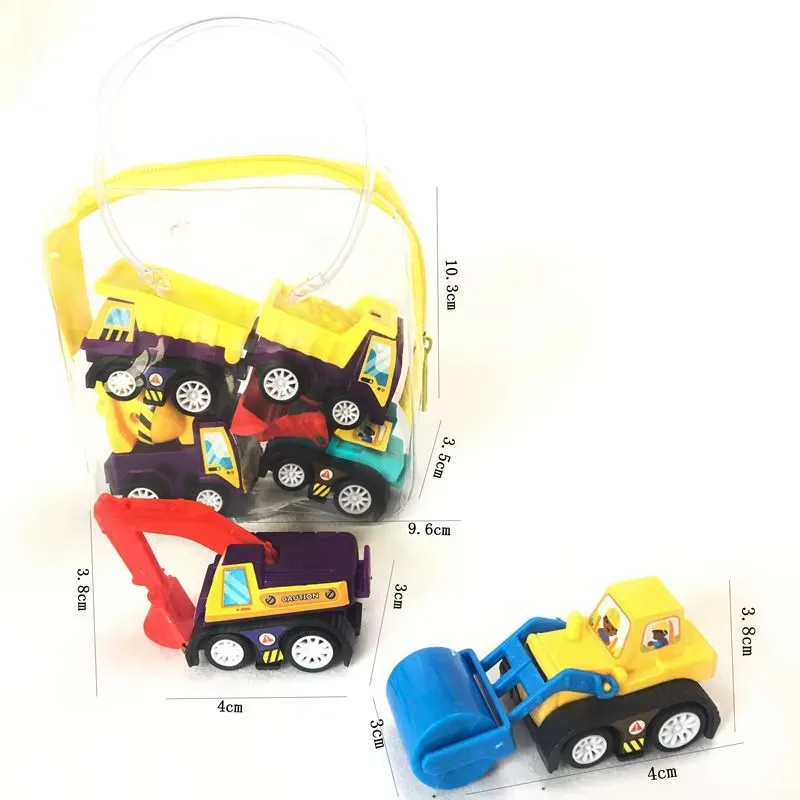 6 stks/set Originaliteit Kinderen Mini Trek Auto Inertie Speelgoed Bouwvoertuig Brandweerwagen Model Set Jongens Verjaardagscadeau