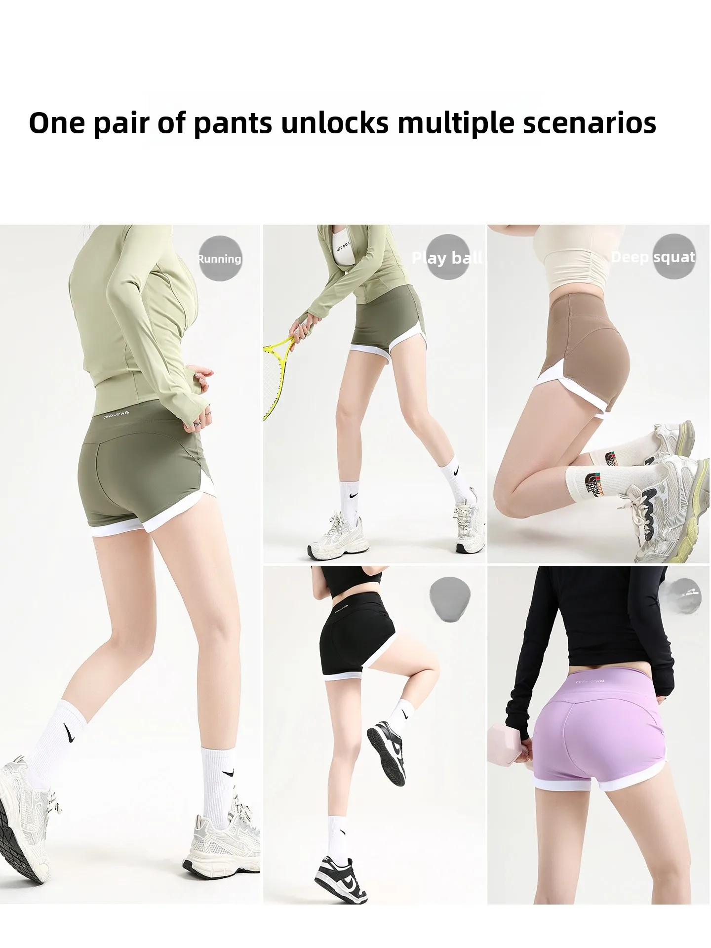 퍼플 요가 하이웨이스트 얇은 여름 피트니스 스포츠웨어 야외 착용 가능한 힙업 티셔츠-쿼터 길이 핫팬츠