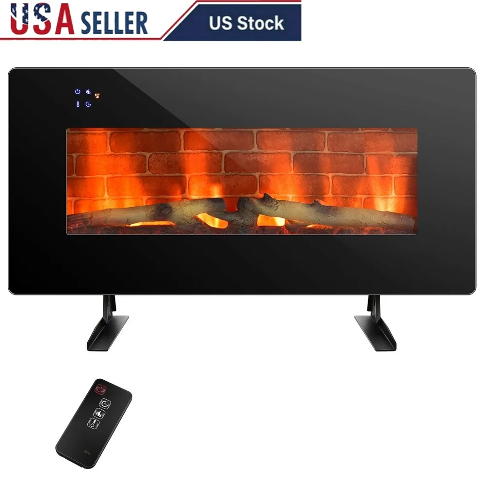 

36-дюймовый электрический камин, настенный отдельно стоящий обогреватель, пульт дистанционного управления, 1500 Вт, реалистичное пламя, 7 цветов, таймер, перегрев