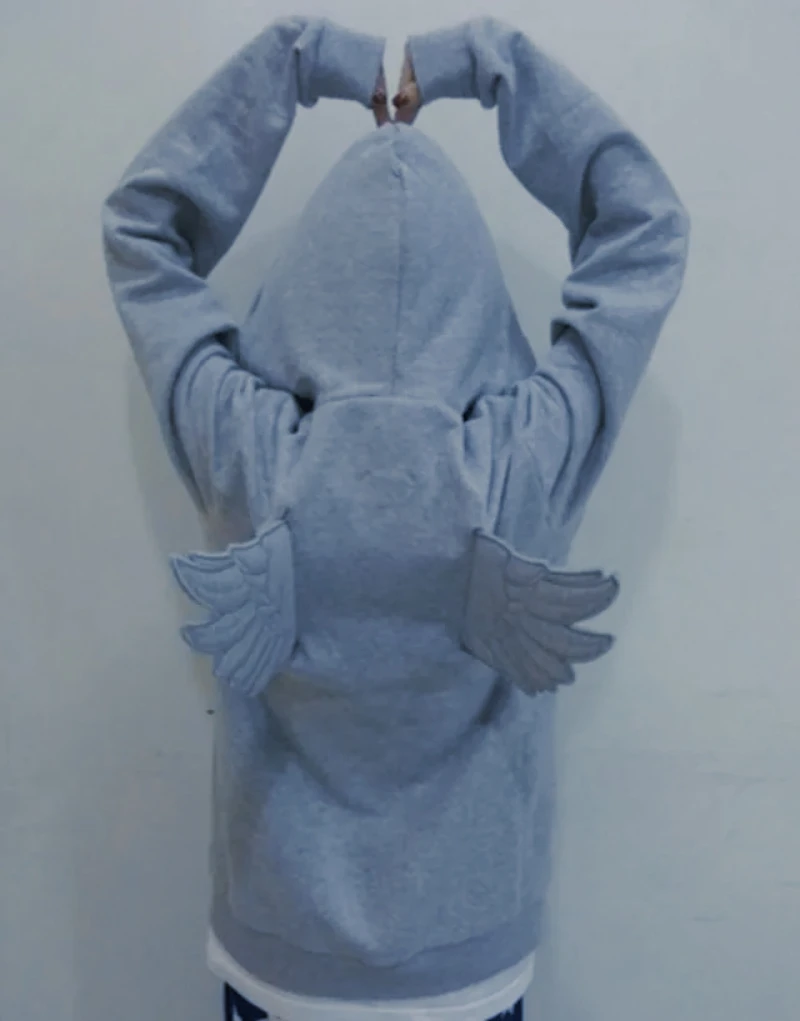 

European and American Trendy Clothing Casual Loose Retro Angel Hoodie Gray Hip Hop High Street Oversized Zipper Sweatshirt Women