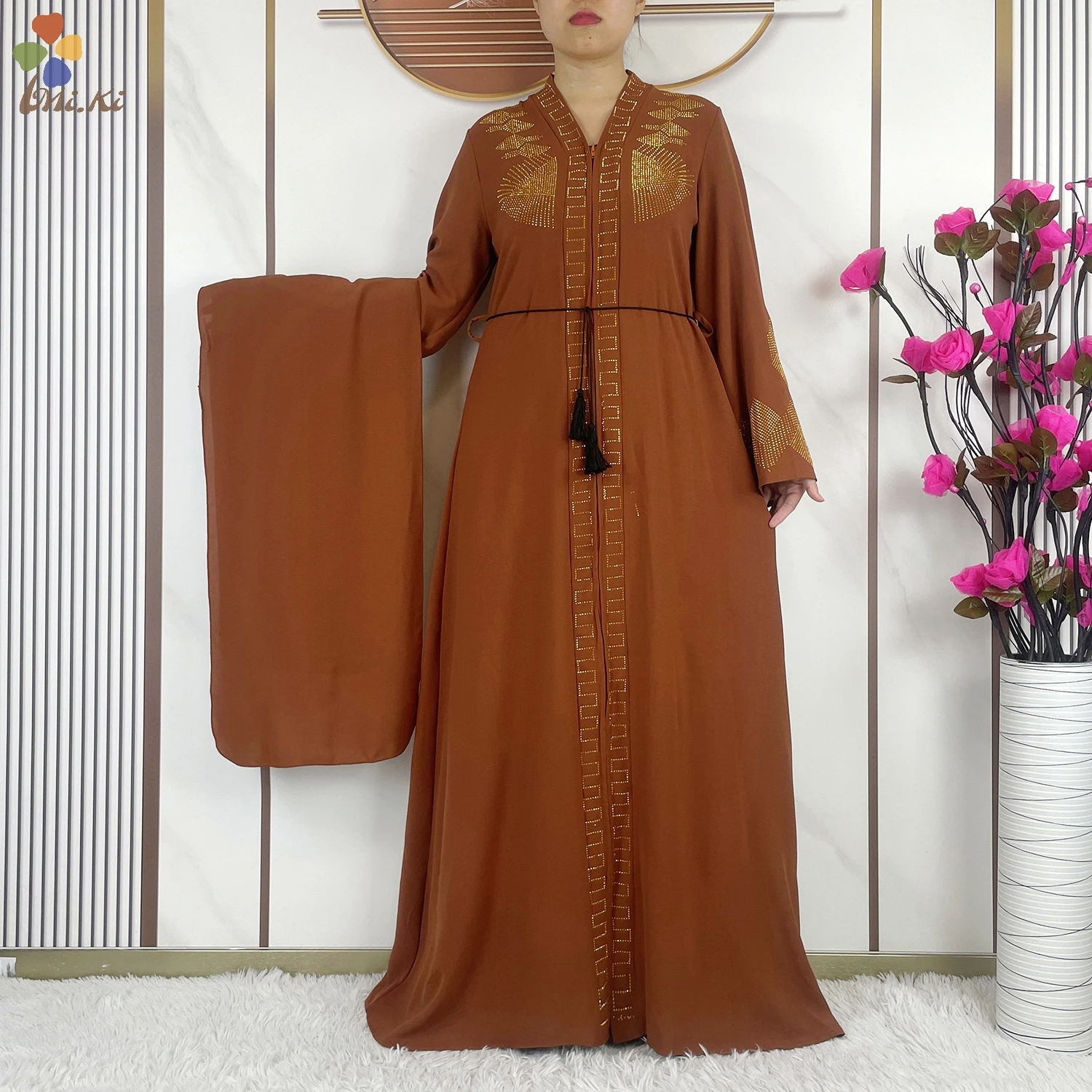 Muslim New Fashion Dress Chiffon Cardigan Robe Loose Women Islamic Clothing African Women Open Robe with Zipper Dubai Clothing