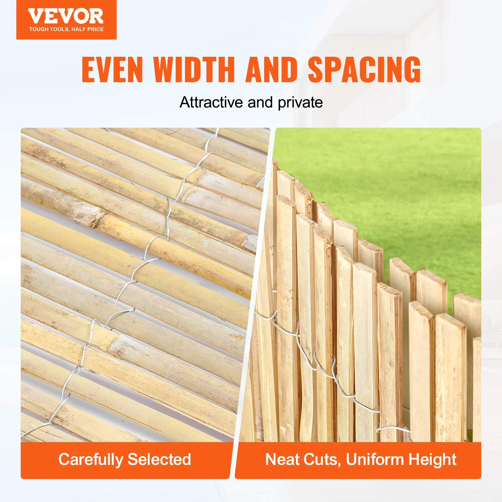 VEVOR Natural Bamboo Privacy Fence Screen Eco-Friendly Privacy Bamboo Slat Fence L Decorative Bamboo Screen Panel for Garden