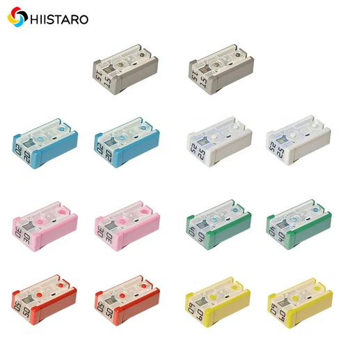 14/28 Uds coche ranurado 15A 20A 25A 30A 40A 50A 60A 32V Mini Kit de fusibles de casete en forma