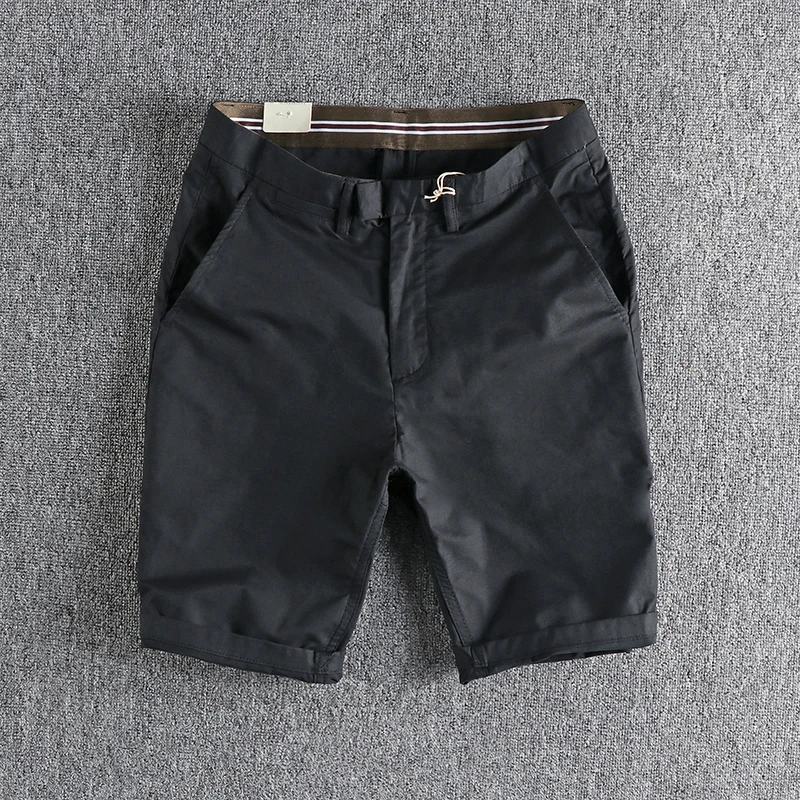 2023 Summer New American Simple Woven Thin Solid Color Shorts Men\'s Fashion Washed Business Casual Yonth Straight 5-point Pants