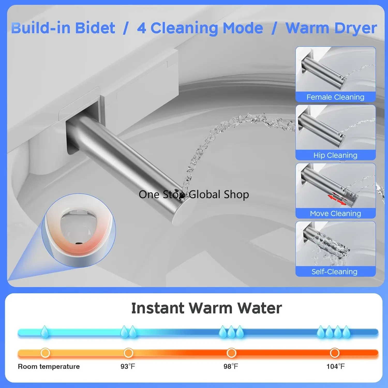 Toilet with Bidet Built in, Elongated Tankless Toilet with Heated Bidet Seat, Warm Water & Air Dryer,LED, Customized 4