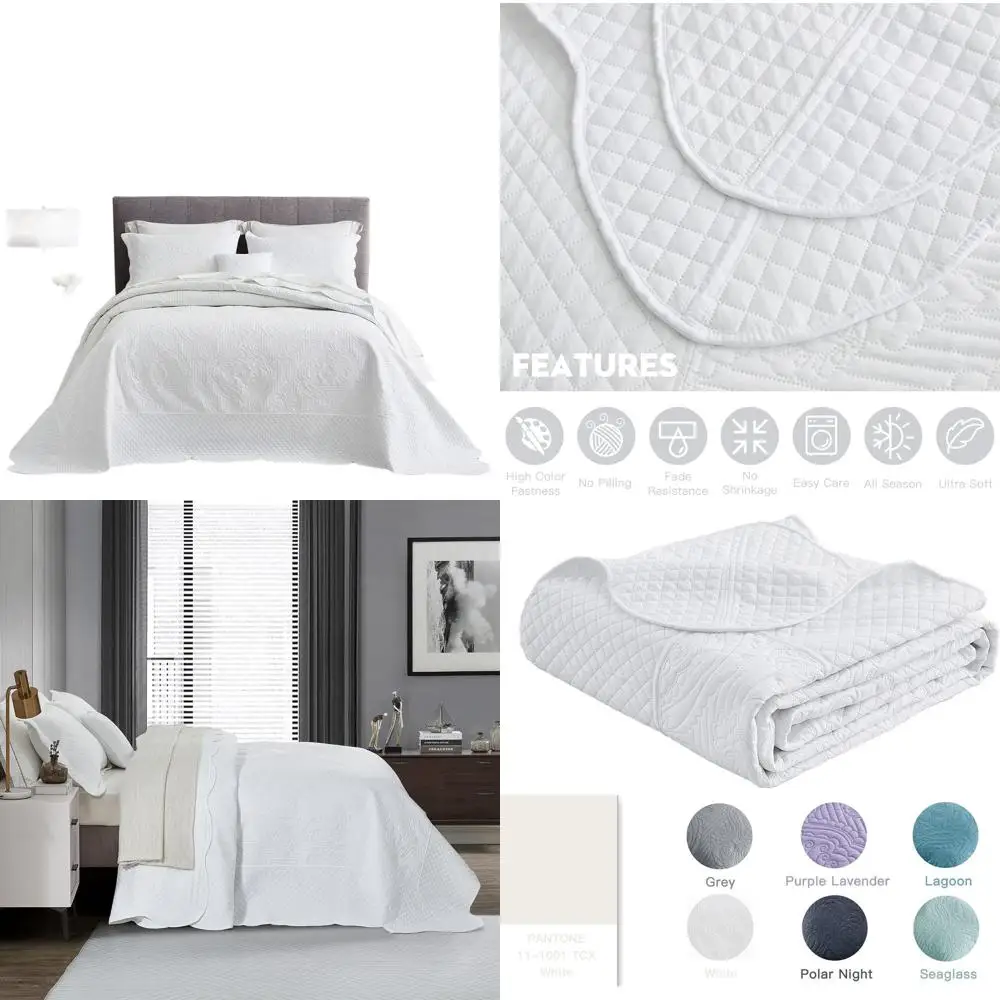 

Luxury Oversized King Size Comforter Set, 5-Piece Reversible Microfiber Bedding, Lightweight, White