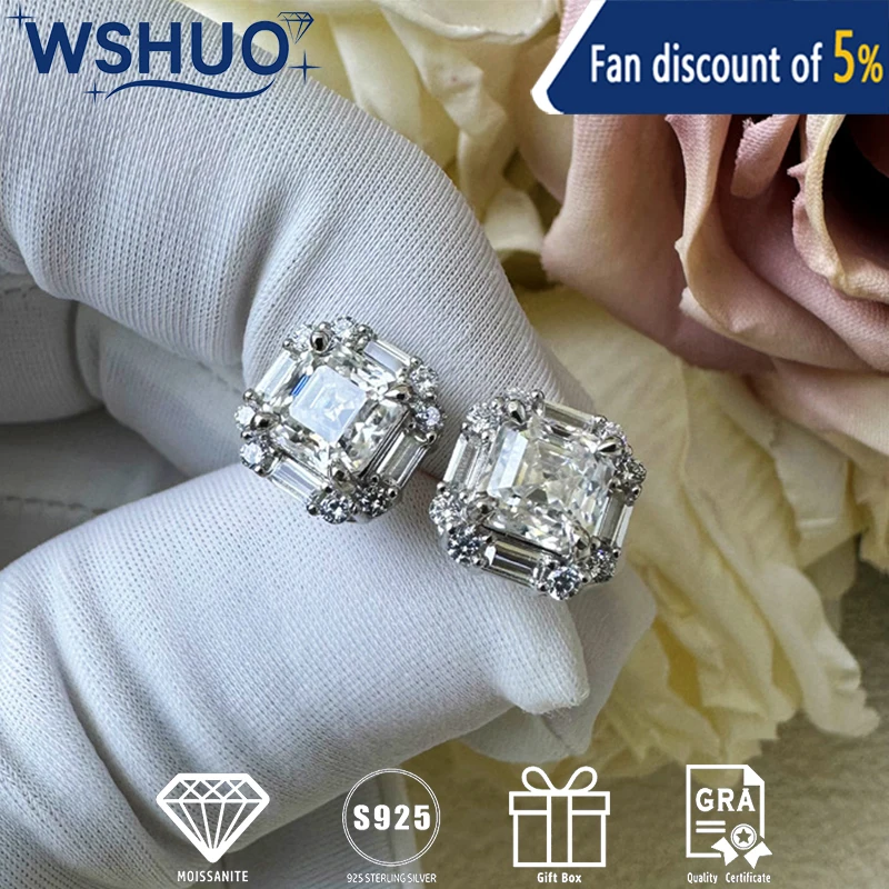 

6*6MM 2CT VVS D Real Moissanite Asscher Cut Diamond Gems Studs Earrings for Women S925 Pure Silver Jewelry Gift GRA Certified