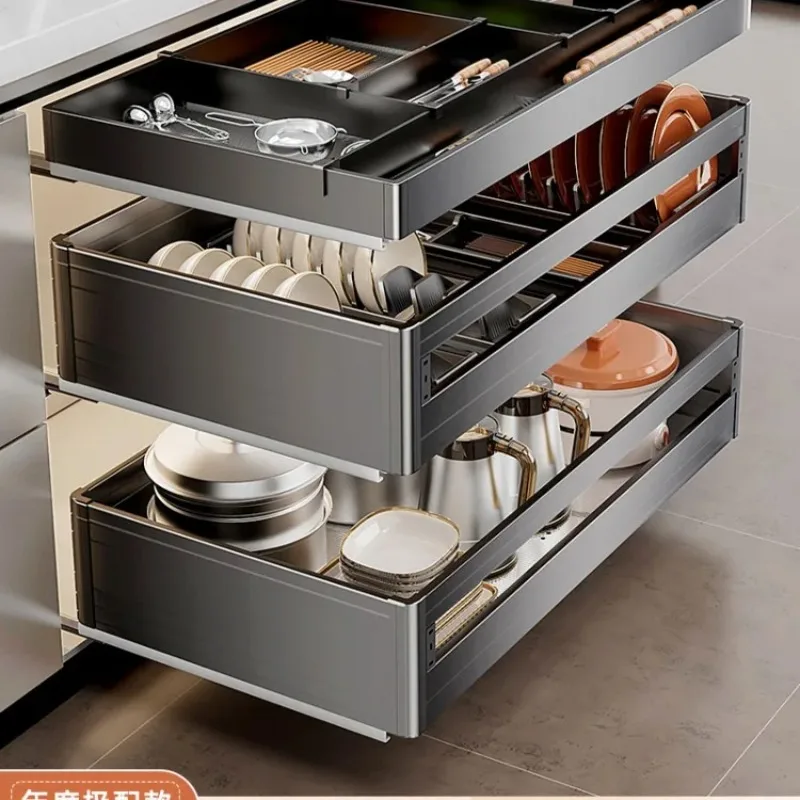 Cesta de acero inoxidable 304 Shufeng Kitchen, tipo cajón de gabinete, estante de almacenamiento de platos de doble capa