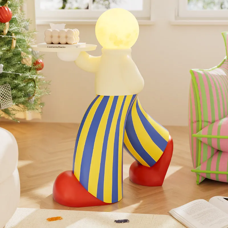 Figure Floor Ornament Resin Night Light Sculpture Creative Cartoon Decorations Figurines with Tray Living Room Housewarming Gift