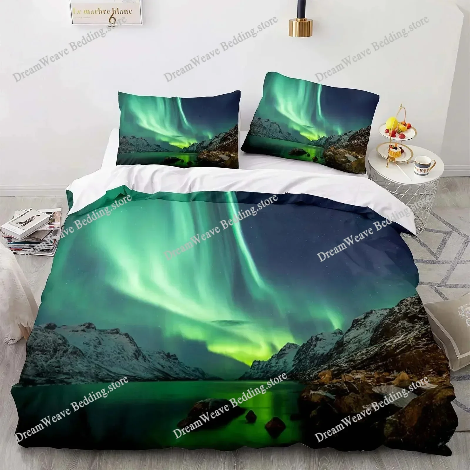 3D Print Landscape Duvet Cover Mountain Flowing Water Bedding Set Aurora Special Bedclothes with Pillowcases Teens Quilt Cover51