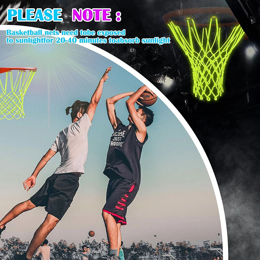 

Luminous Basketball Net Replacement Heavy Duty 12 Loops Rim Professional Nylon Net For Indoor Outdoor Night Time