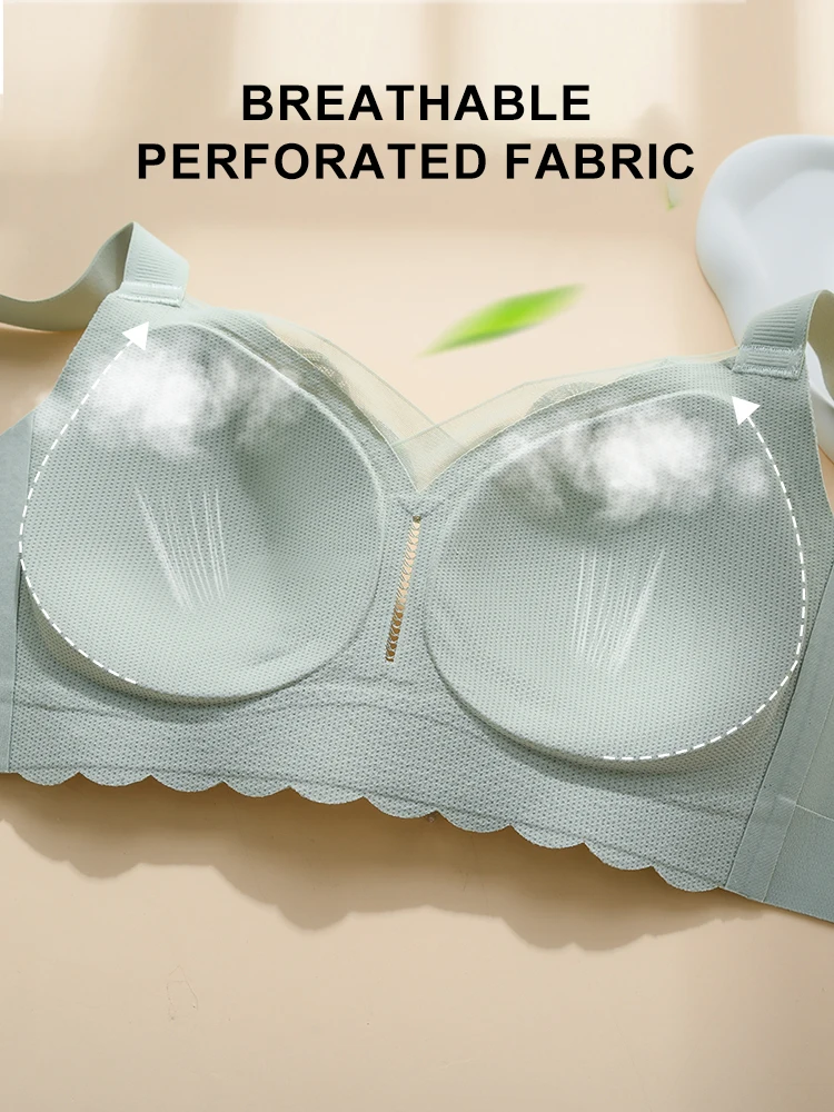 Women Underwear Plus Size Bra Gathered Support Anti-sagging Full Cup Bras No Steel Ring Comfortable Lace Vest Typep Top