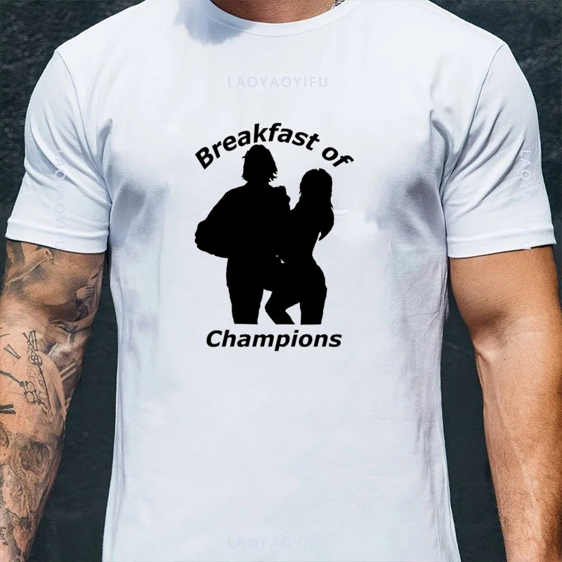 Breakfast of Champions Couple Silhouette Graphic Unisex Cotton T Shirt Funny Text Print Casual Streetwear Tee For Men Women