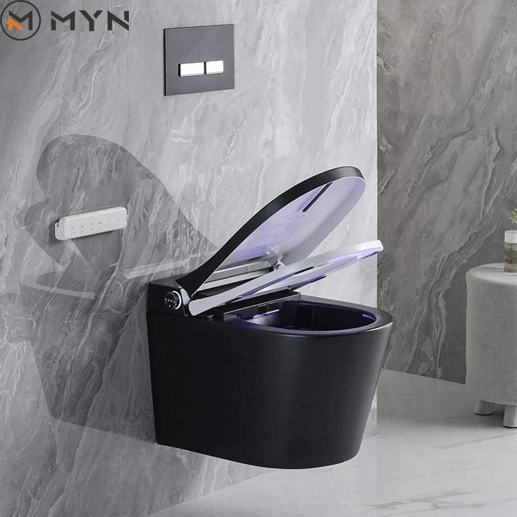 2024 Black Gray  Luxury Intelligent Health Safe Saving Water Automatic Self-clean Heated Seat Smart Toilet With Bidet