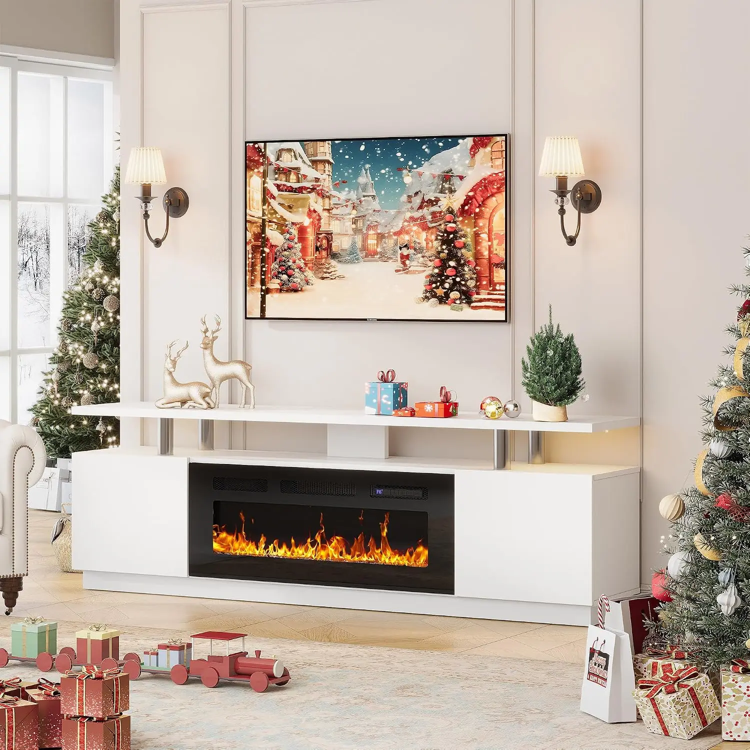 80 Inch TV Stand Fireplace Console 36