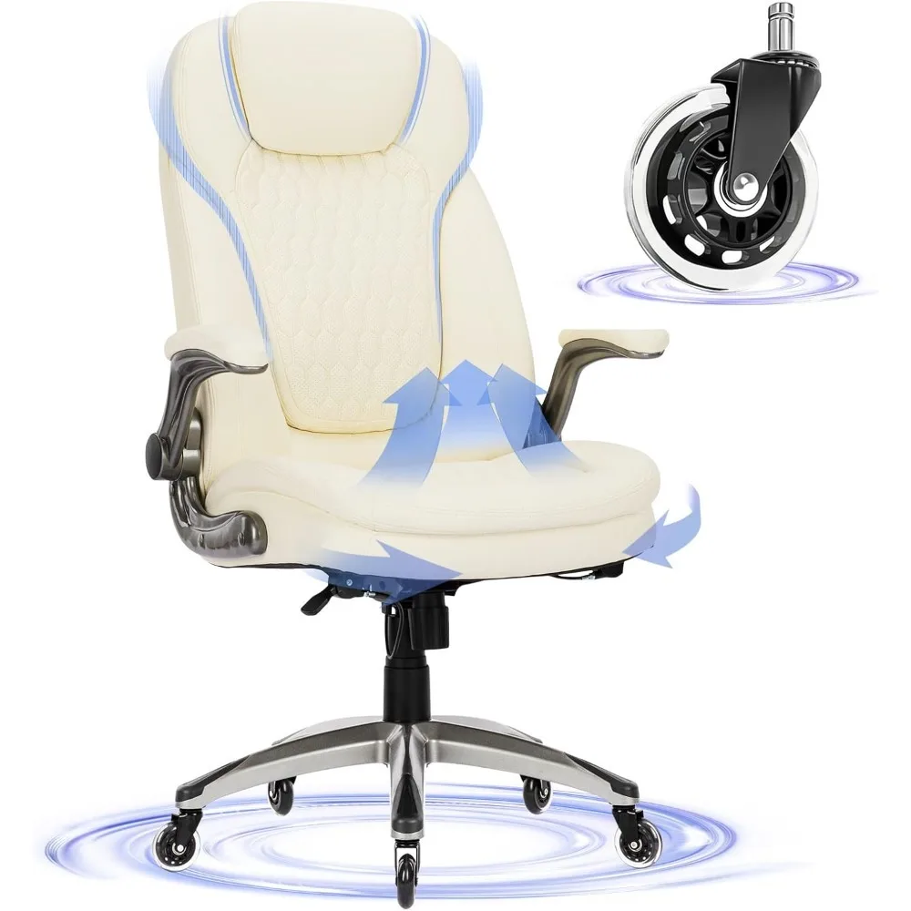 Executive Office Chair-Ergonomic Computer Desk Chair with Upgraded Caster for Swivel, High Back Office Chair with Padded Flip-up