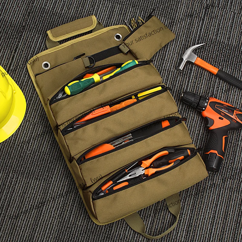 Kit de herramientas de lona, bolsa de almacenamiento duradera para mantenimiento de electricista de carpintería, bolsa de herramientas para coche con rodillo, bolsa de Hardware