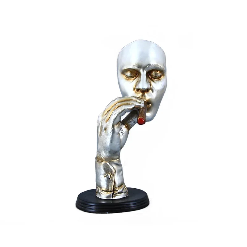 Retro abstract cigar avatar sculpture resin modeling ornament bar club desktop decoration creative decoration
