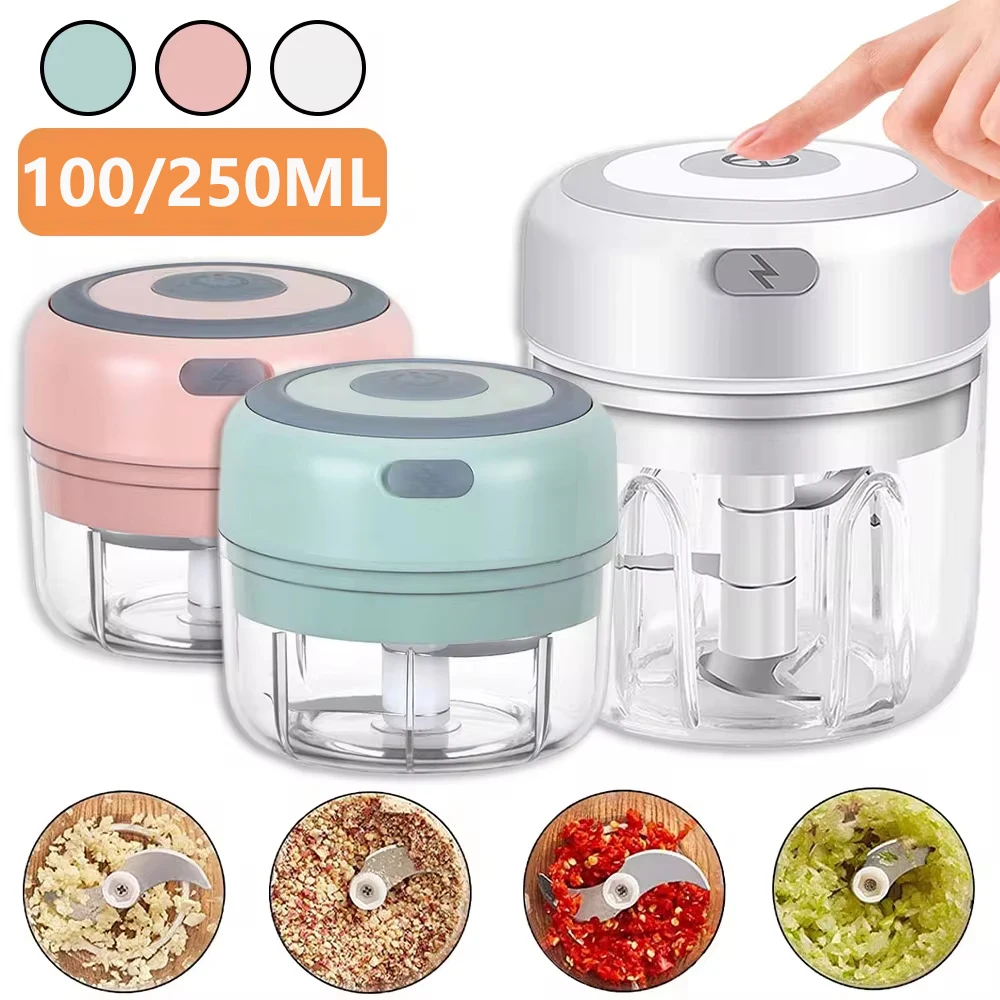 Electric Mini Chopper Kitchen Food Garlic Masher Crusher 100/250ML Portable Meat Grinder Vegetable Chopper For Kitchen Gadgets