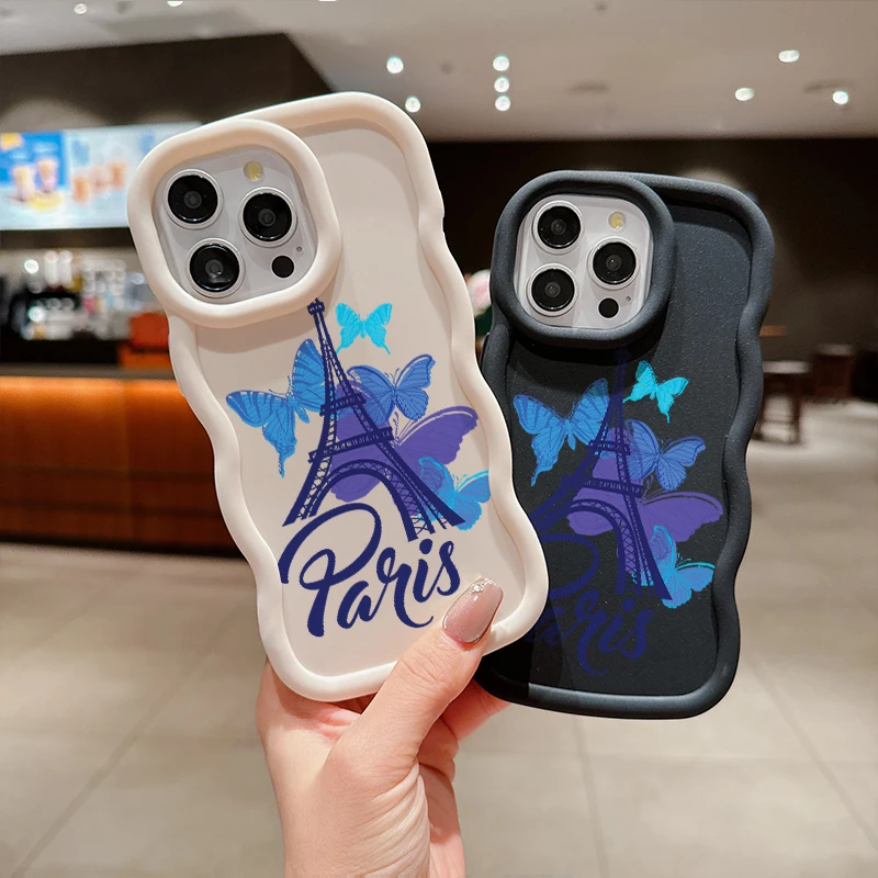 برج ايفل موضة موجة جراب هاتف آيفون X XR XS SE 4 11 12 13 14 15 16 16E 17 AIR PLUS PRO MAX غطاء ناعم