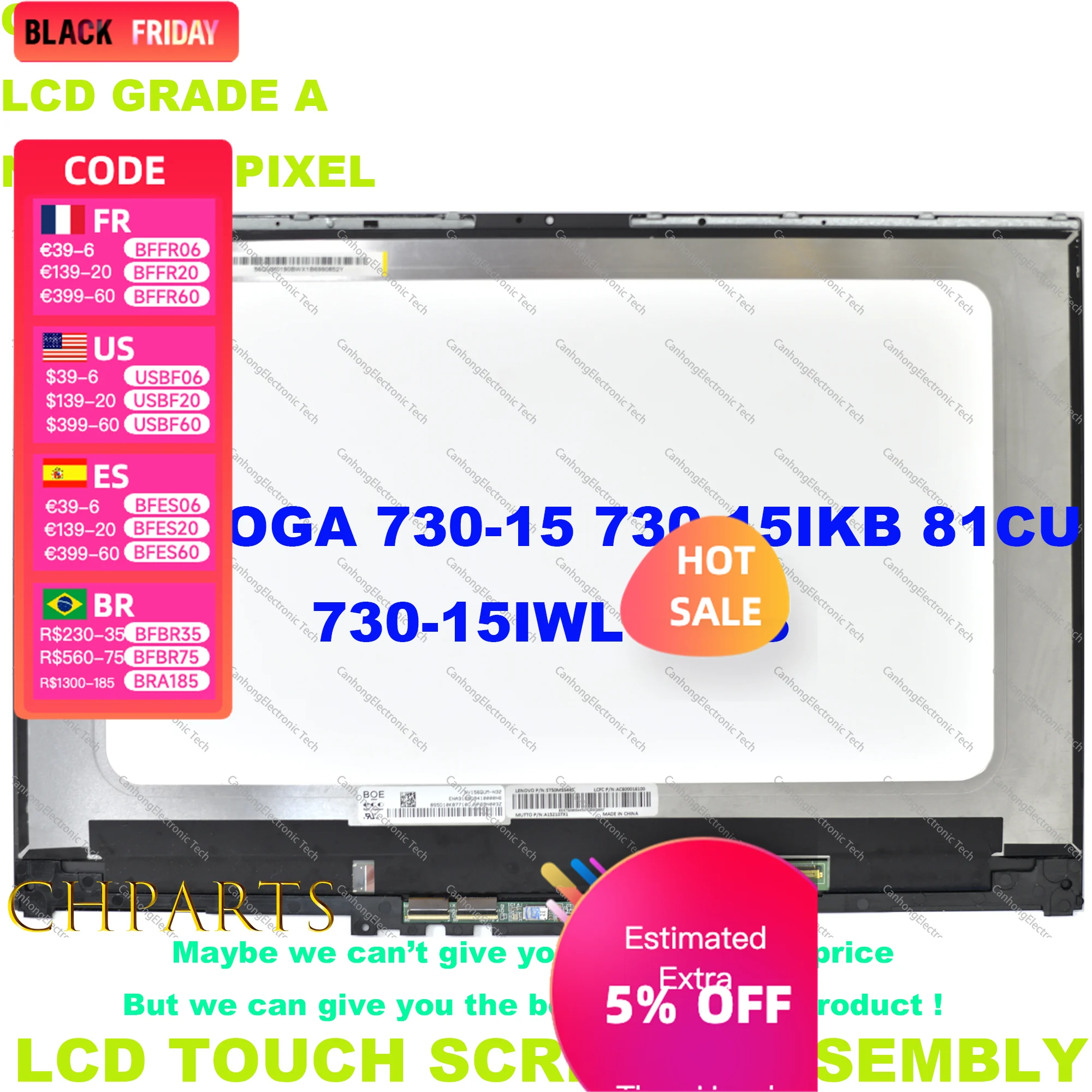 15.6'' FHD UHD For Lenovo YOGA 730-15 730-15IKB 81CU 730-15IWL 81JS LCD Digitizer Touch Screen Replacement Assembly with Frame