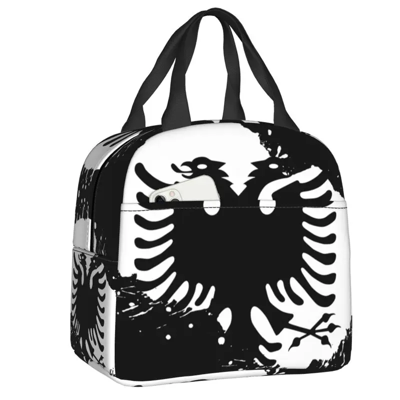 Custom Albania Emblem Sovereign Lunch Bag Women Albanian Flag Thermal Cooler Insulated Lunch Box for Student School