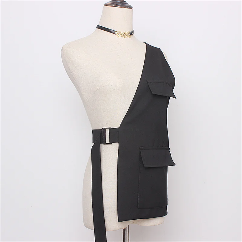 أزياء نصف البدلة سترة المرأة مشبك حزام الشارع عارضة السترة صدرية عارية الذراعين Techwear فاسق أكمام جاكيتات #2