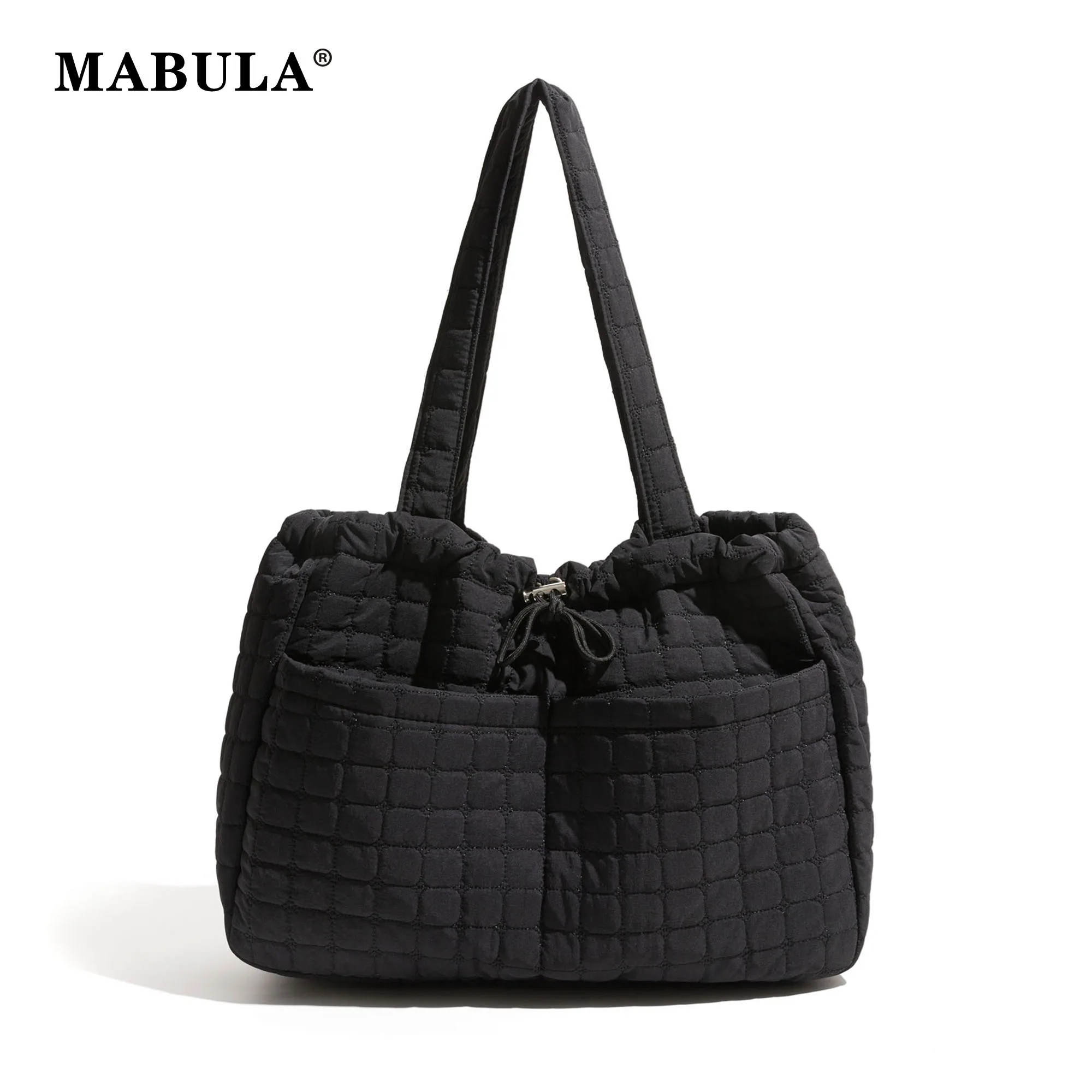 MABULA Big Tote Puffer Bag for Women Square Solid Quilted Work Laptop Handbag Casual Unisex Cotton Padded Shoulder Purse