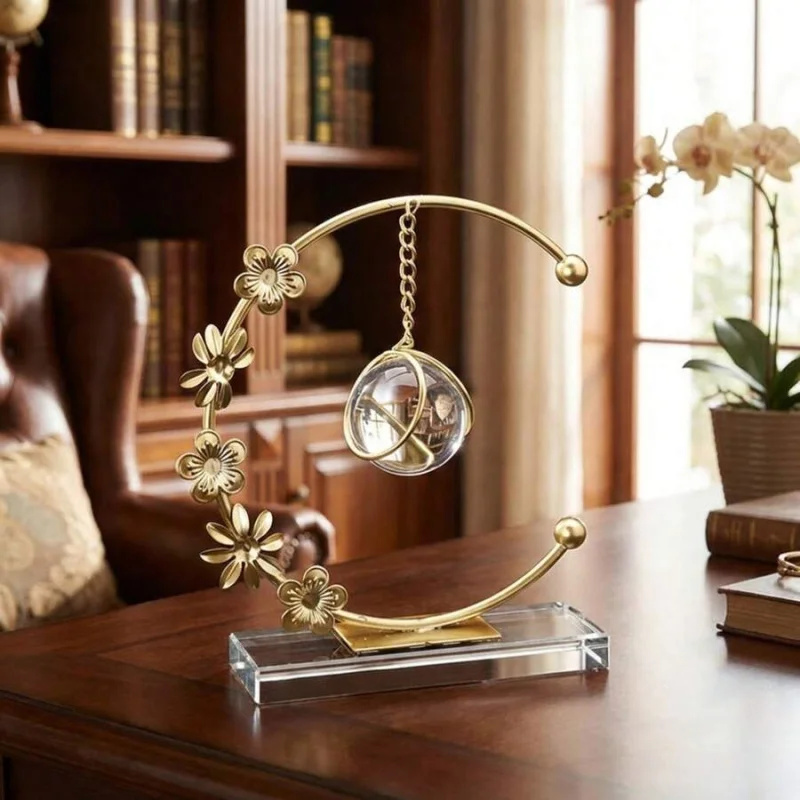 Luxury Geometric Metal Crystal Ball Ornament Wheat Ear Iron Art Craft Decorative Accent For Home Office Living Room Desktop