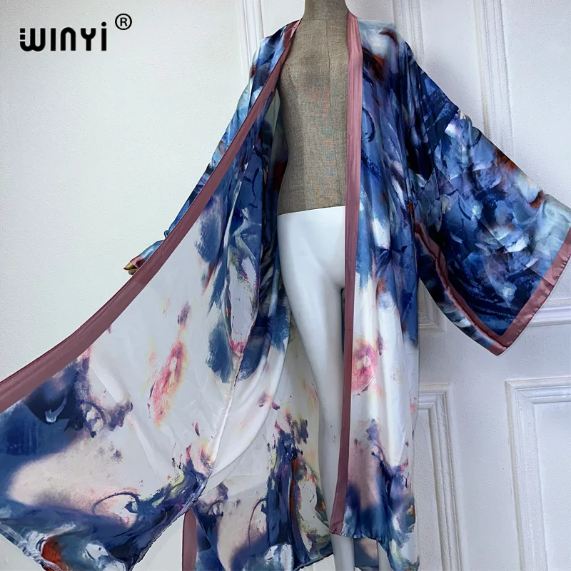 WINYI summer kimono african boho print dress beach wear elegante Cardigan Holiday beach outfit per le donne beach cover up abaya