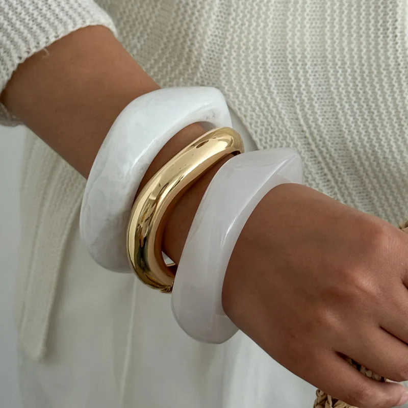 

3 Styles Creative Irregular Acrylic Resin Wide Bangle Women Kpop Fashion Stackable Couple Charm Bracelet Steampunk Jewelry