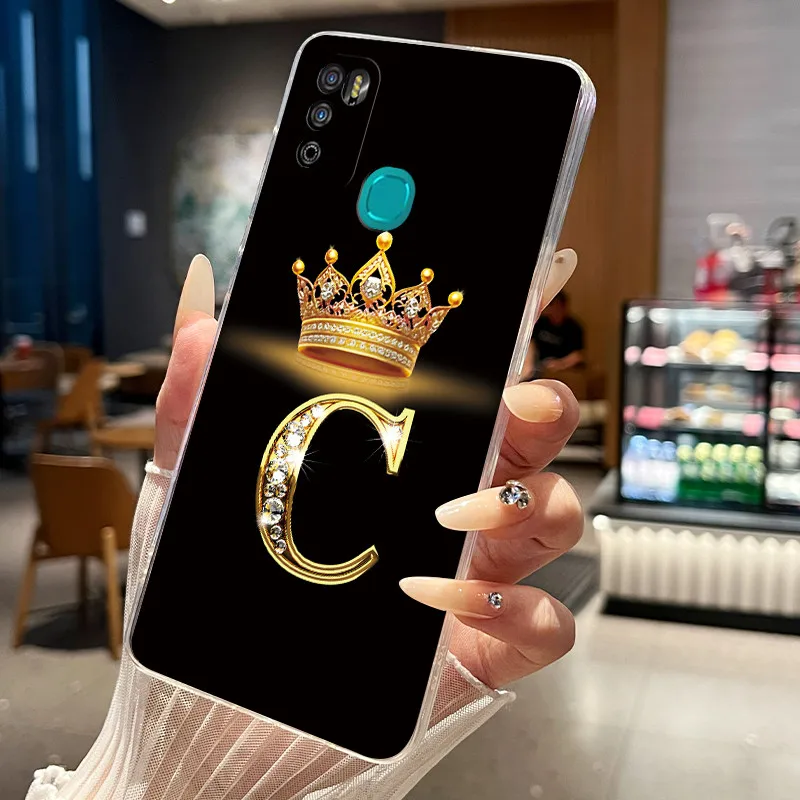 Casing For Infinix Hot 9 10 11 Play Phone Case Clear Soft TPU New Fashion Crown Initial Letter Jelly Back Cover Shell Housing - view 3