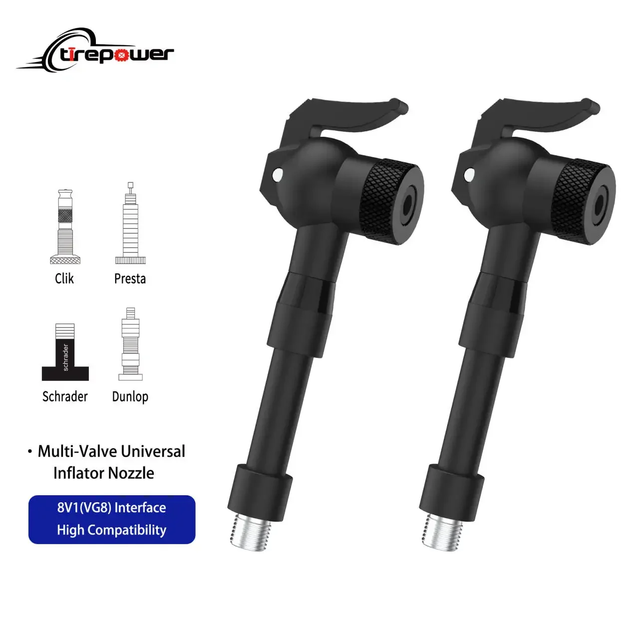 2Pcs 4-in-1 Air Inflator Hose Adapter Locking Air Chuck with Hose Fine Thread Standard Tire Valve forClik Schrader Presta Valve