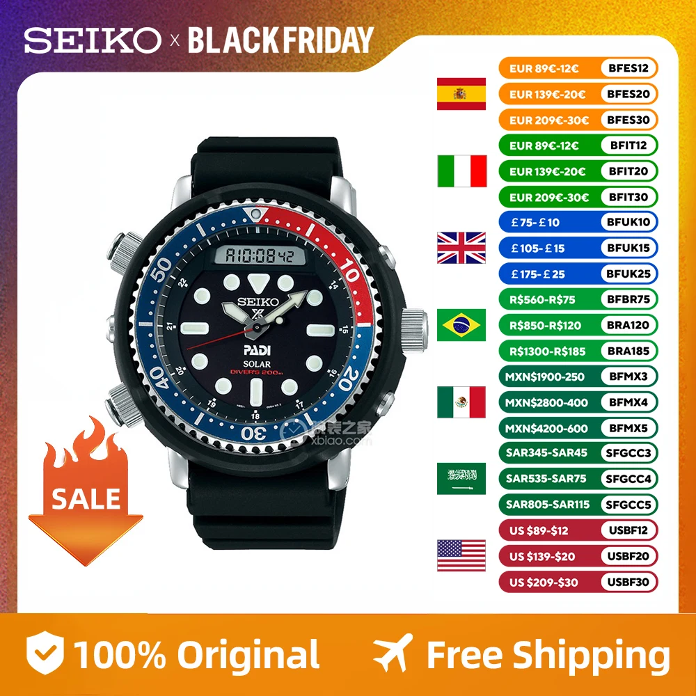 Seiko Original  Japan Men Watch  Prospex Series Solar  diving swimming Watches 20Bar Waterproof Luminous Quartz Men's Watch