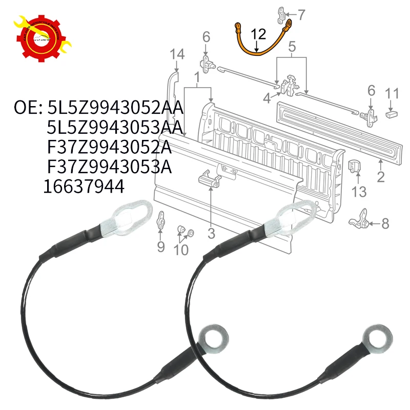 

2pcs F37Z9943052A F37Z9943053A Tailgate Cords Cables Car Trunk Tail Gate Fixed Wire For Ford Ranger Mazda Pickup Truck 1993-2011