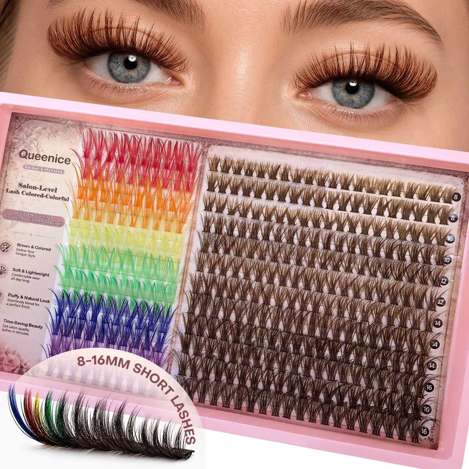 Brown & Colorful DIY False Eyelash Extension Individual Clus
