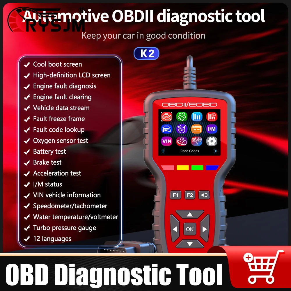

12 Languages Car OBD2 Diagnostics Tool Reader Fault Code OBDll Car Type Engine Fault Code Read Clear Scanner Performance Test