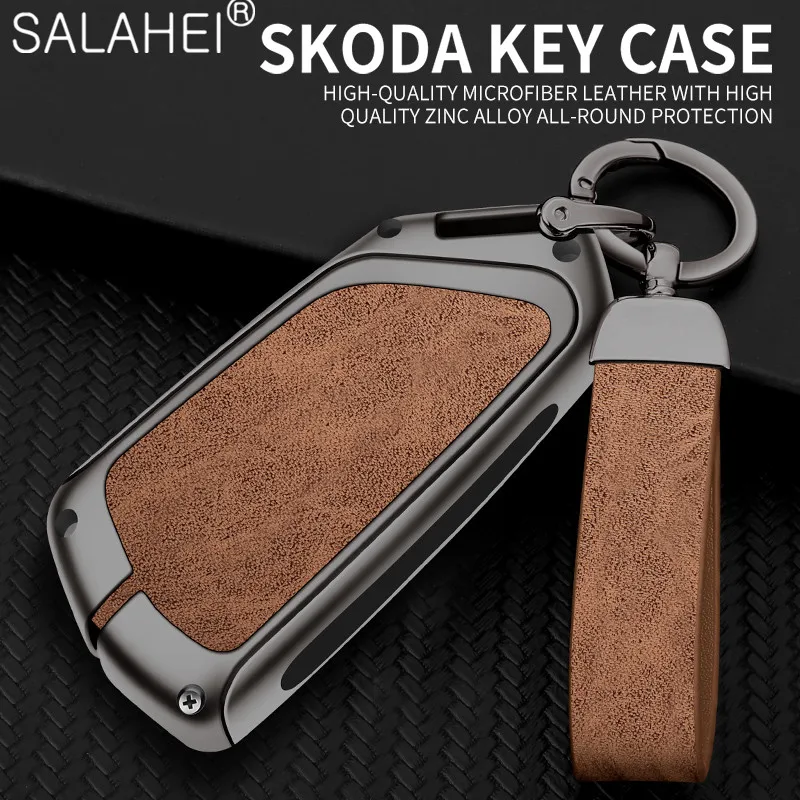 

Zinc Alloy Car Key Cover Case Holder Key Bag Shell Full Protection For Skoda Octavia 4 8 A8 2020 2021 Auto Interior Accessories