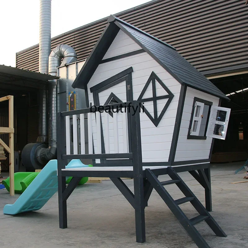 03.Kindergarten wooden house small house assembly solid wood outdoor indoor mobile, toy cabin