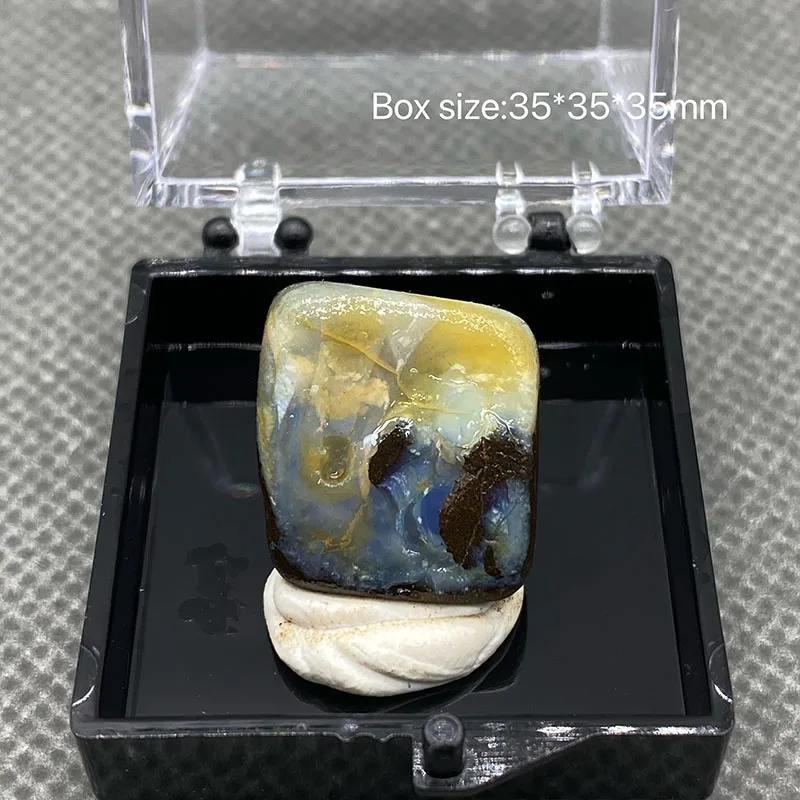 100% natural rare Australian iron opal (photographed in wet water state) gem mineral specimen quartz gemstones box size 3.5cm