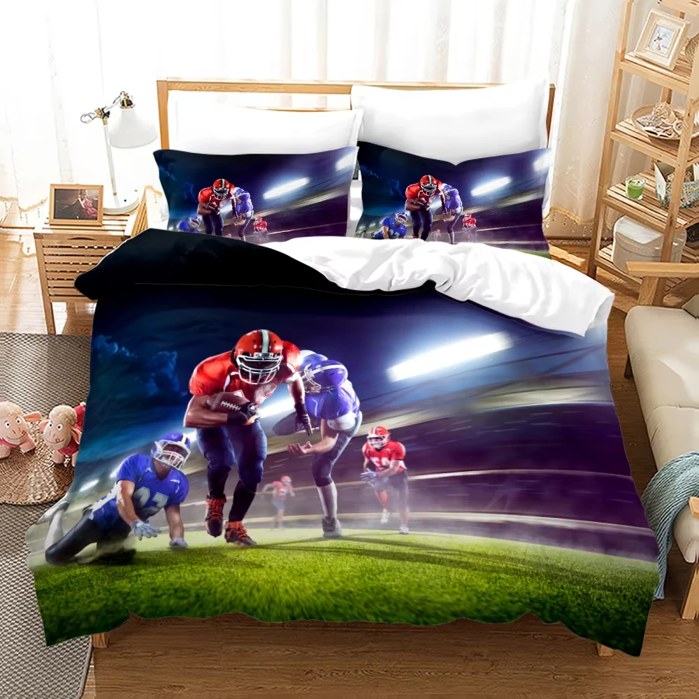 American Football Player Duvet Cover Twin King Size Athlete Rugby Player Comforter Cover Ball Sports Bedding Set for Boys Girls