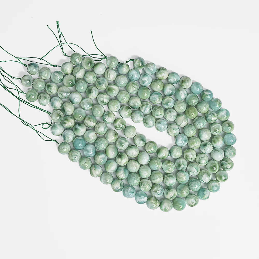 Genuine Natural Green Angelite Stone Beads Strands White Green Round Loose Beads For Bracelet Necklace DIY Accessories