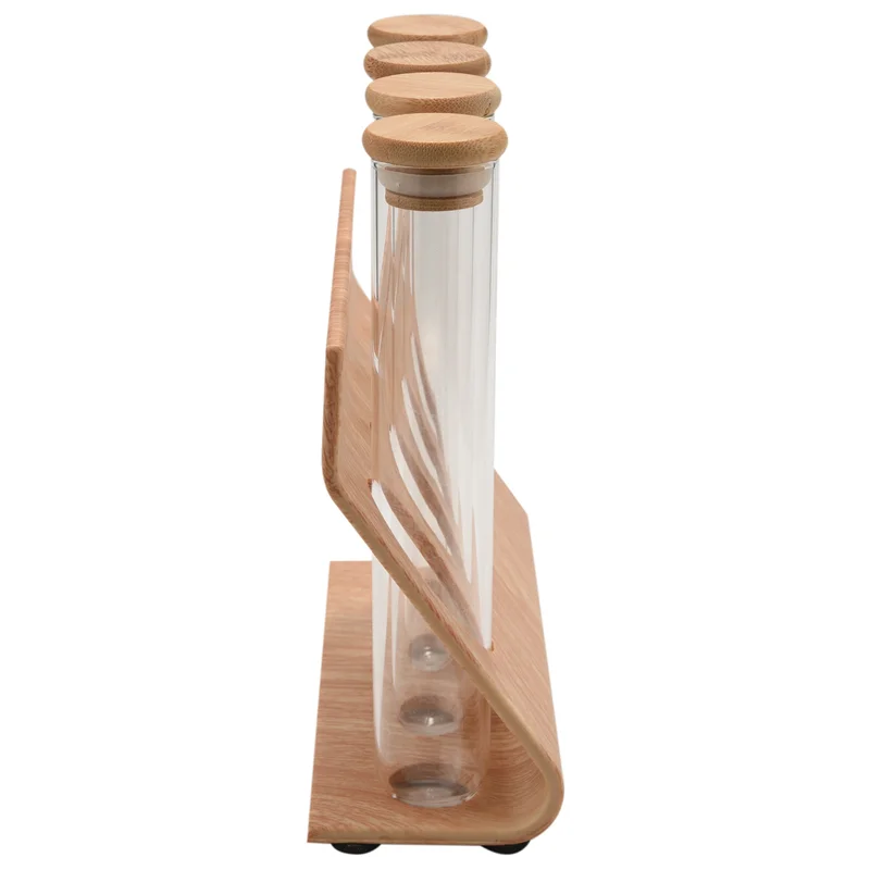 12X Wooden Coffee Beans Tea Display Rack Stand Glass Test Tube Sealed Storage Decorative Ornaments Cereals Canister