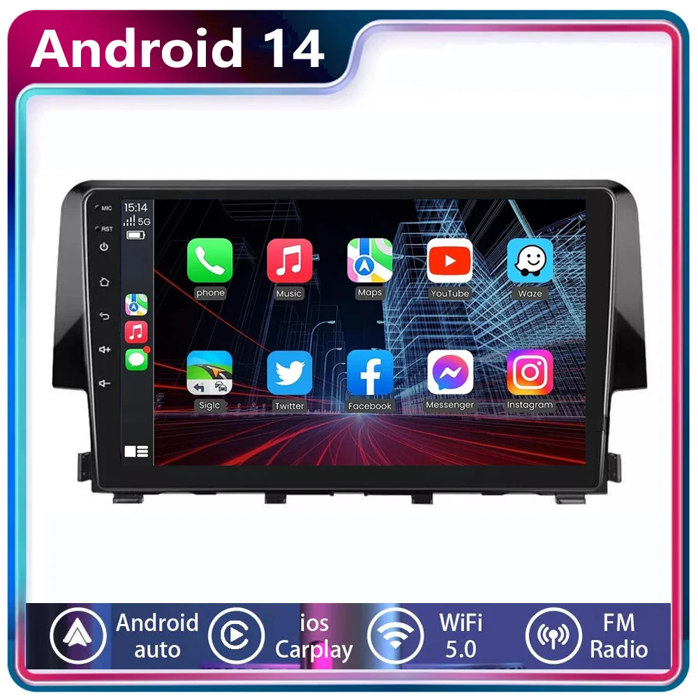 Wireless Carplay For Honda Civic 2015 2016 - 2018 2019 2020 2021 Car Radio Multimedia GPS Navigation Head Unit DSP Split screen