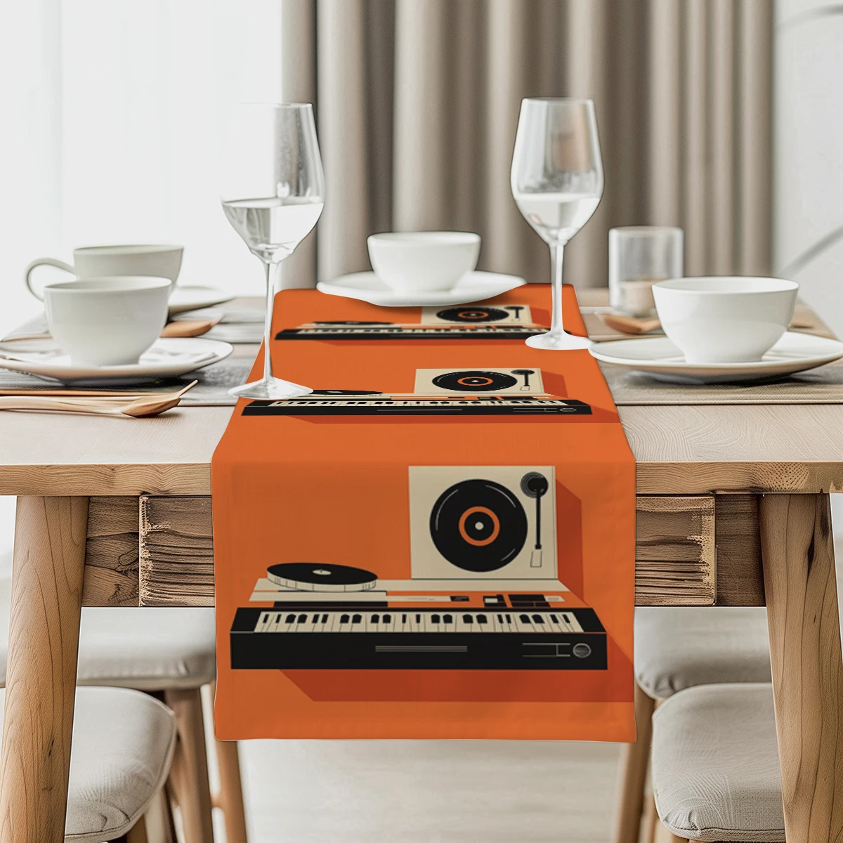 Music Vinyl Record Table Runner Polyester Table Runners for Dining Room Cottagecore Polyester Table